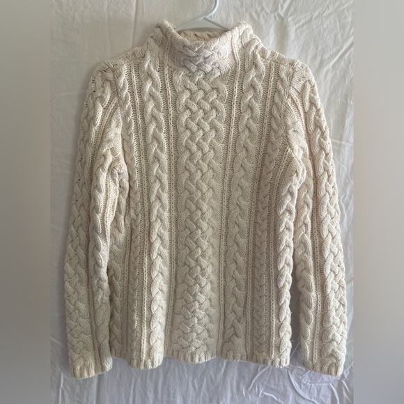 Lands' End Sweaters - Women’s Lands’ End chunky cableknit cream wool cotton blend turtleneck sweater